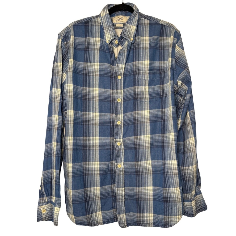 Grayers Clothiers Mens Blue White Plaid Button Down Cotton Shirt XL Long Sleeve